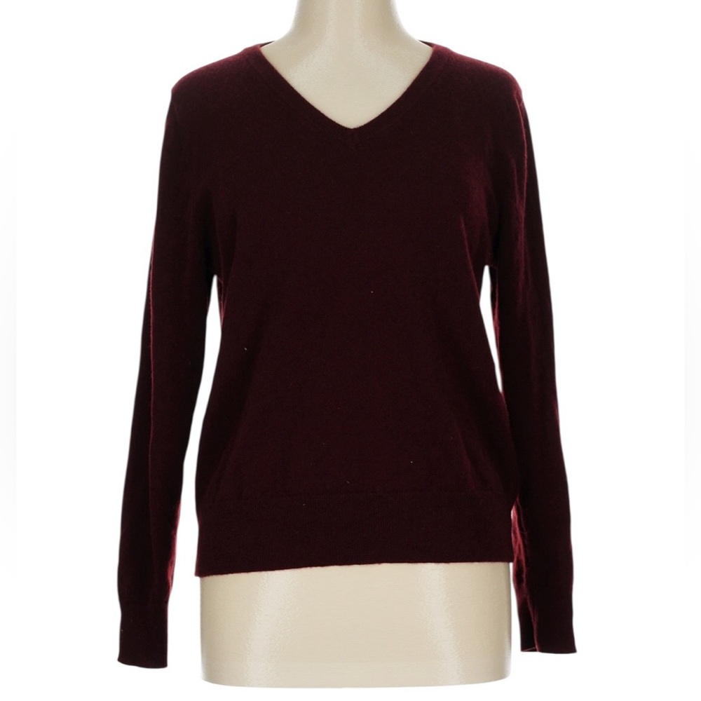 Quince Mongolian Cashmere V-Neck Sweater L Rich Burgundy Fall Cozy Thanksgiving - Picture 5 of 10